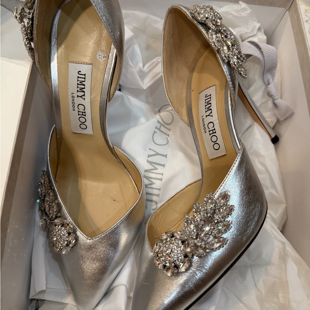 Jimmy Choo Silver Crystal Embellished Heels